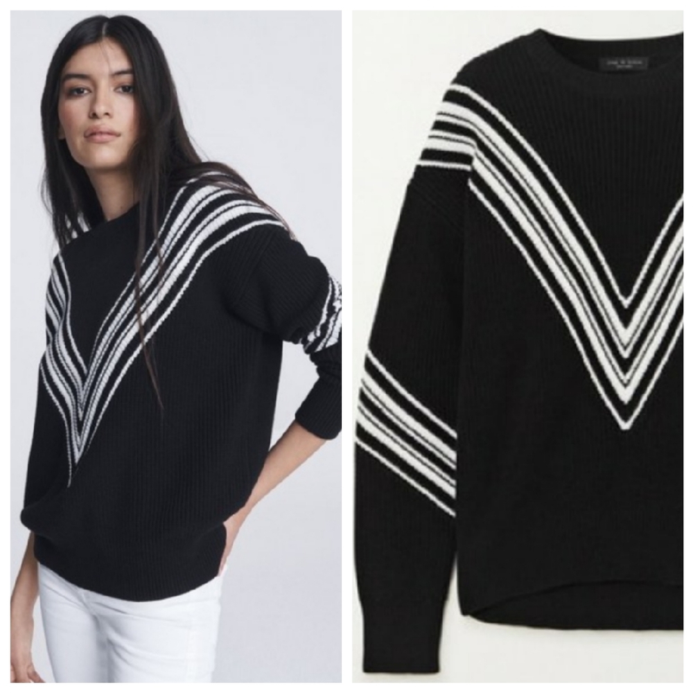 Rag & Bone Alps Cotton Crew Oversized Midweight Sweater in Black